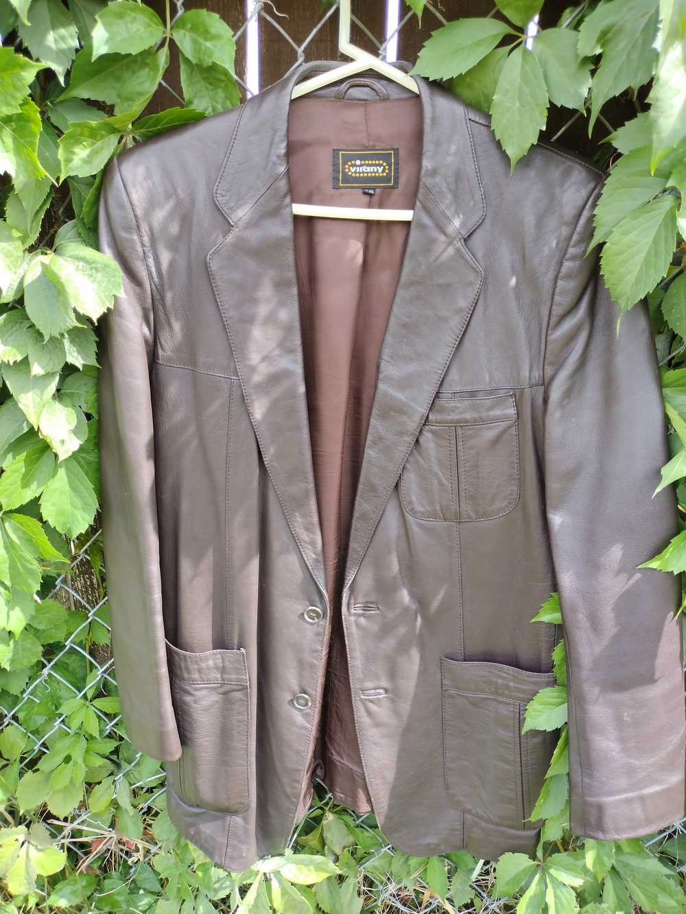 1970s Retro Virany Vintage Brown Leather Blazer Jacket -Size 40